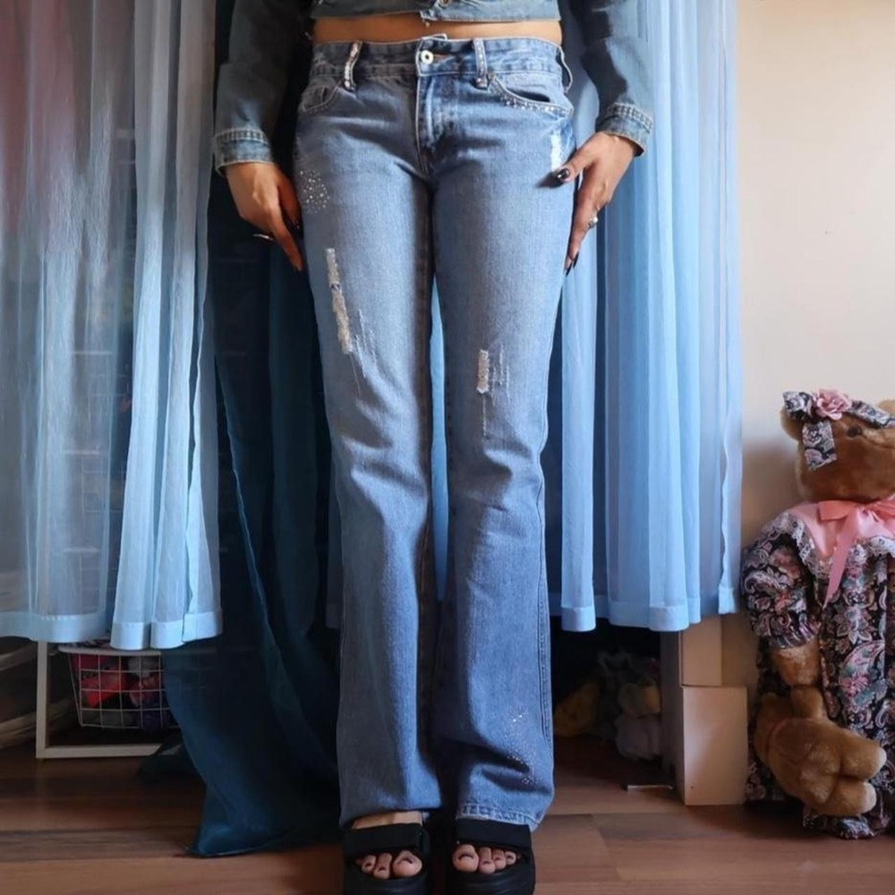 SEDUCTIONS Sequin Beaded Low Rise Bootcut Jeans